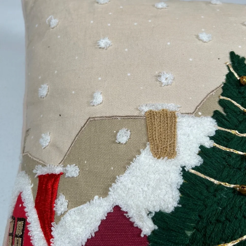 Christmas Decorative Pillow Holiday House Tree Embellished 3D Texture